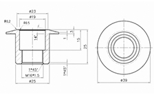 Technische Zeichnung von einer Alu-Buchse für SET02 und SET03