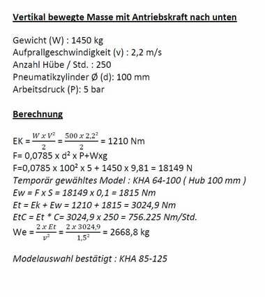 Zu sehen ist eine Berechnung eines Industriestossd